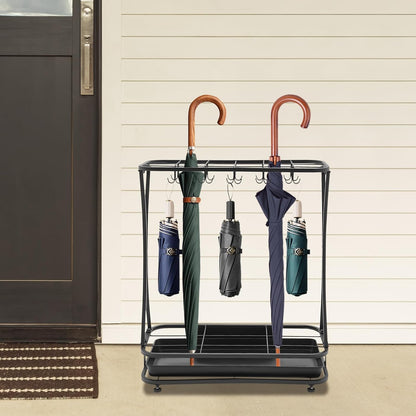 Metal Umbrella Holder 18 Slots with 10 Hooks, Umbrella Stand for Entryway | For Home Office Lobby Entryway; Heavy Duty Iron, Removable Drip Tray, Holds Long/Short Umbrellas