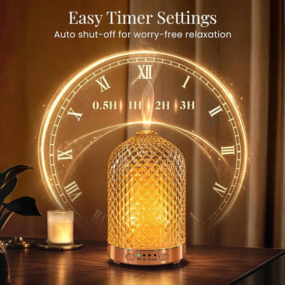 Essential Oil Diffuser for Home, Glass 120 ml | 7 Color Lights, Quiet Aromatherapy Diffuser, Auto Shut-Off & Timer for Bedroom Office, Gifts for Women - Dimond Glass