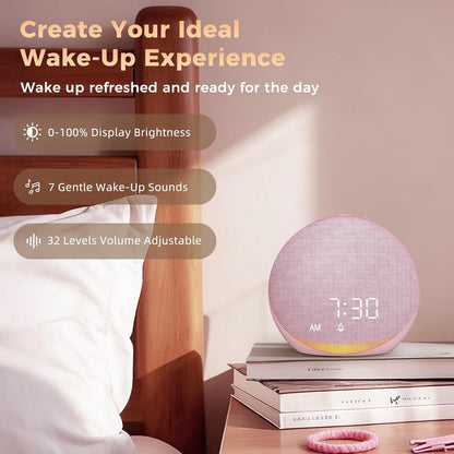 Sound Machine Alarm Clock for Bedroom: 25 Natural Sleep Sounds | White Noise Machine for Adults Kids Baby - Gentle Wake Up Alarm with Bluetooth Speaker - Putty