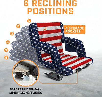 Heated Stadium Seats for Bleachers with Back Support – USB Battery Included - Upgraded 3 Levels of Heat - Foldable Chair - Cushioned, 4 Pockets for Snacks, Cup Holder - for Camping, Games & Sports