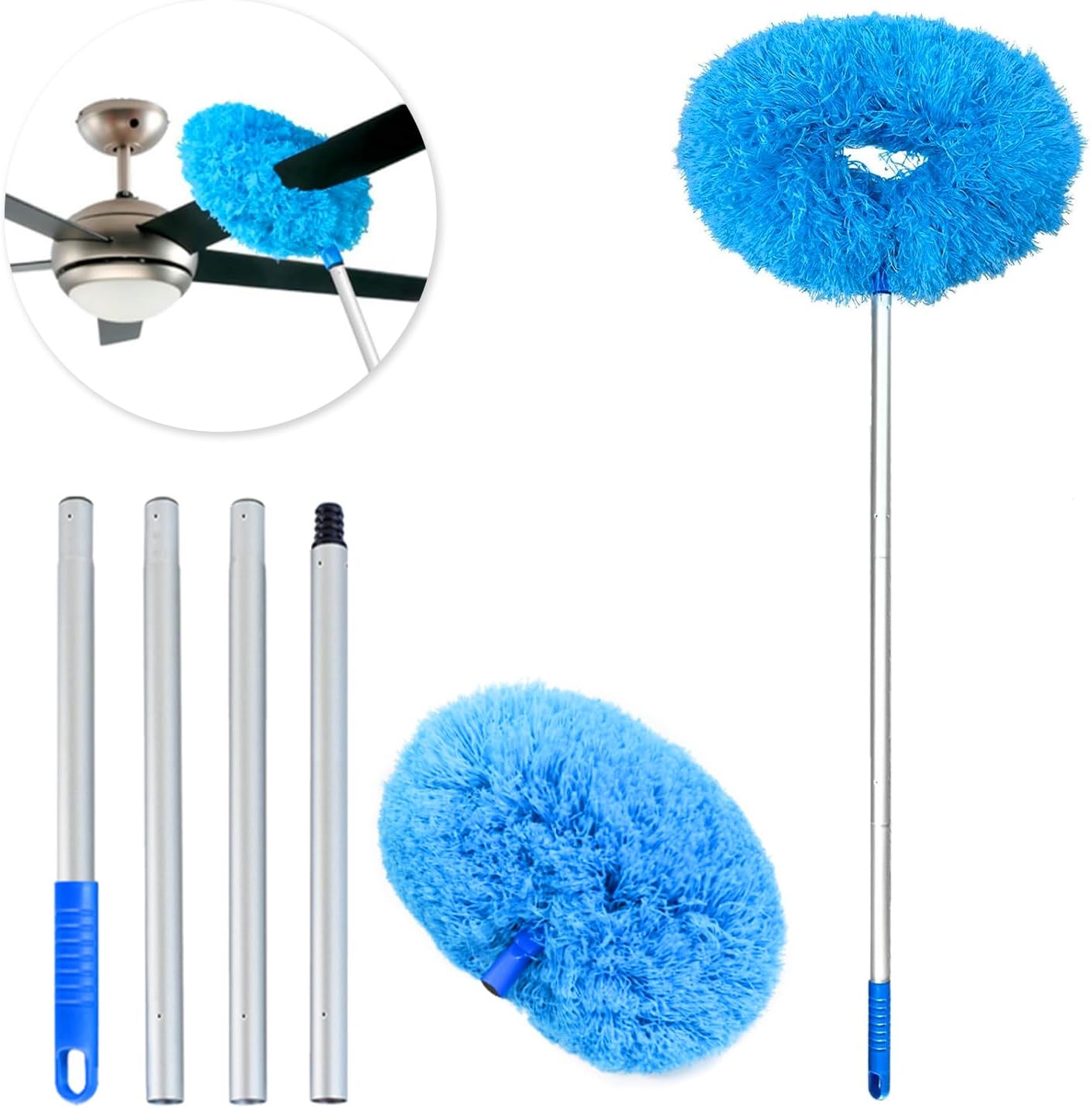 Retractable Gap Dust Cleaner Under Appliance Microfiber Duster Dust Brush with Extension Pole (36 to 49 inches) Cleaning Duster for Bed High Ceilings Furniture Bottom Household Gap Duster Gray