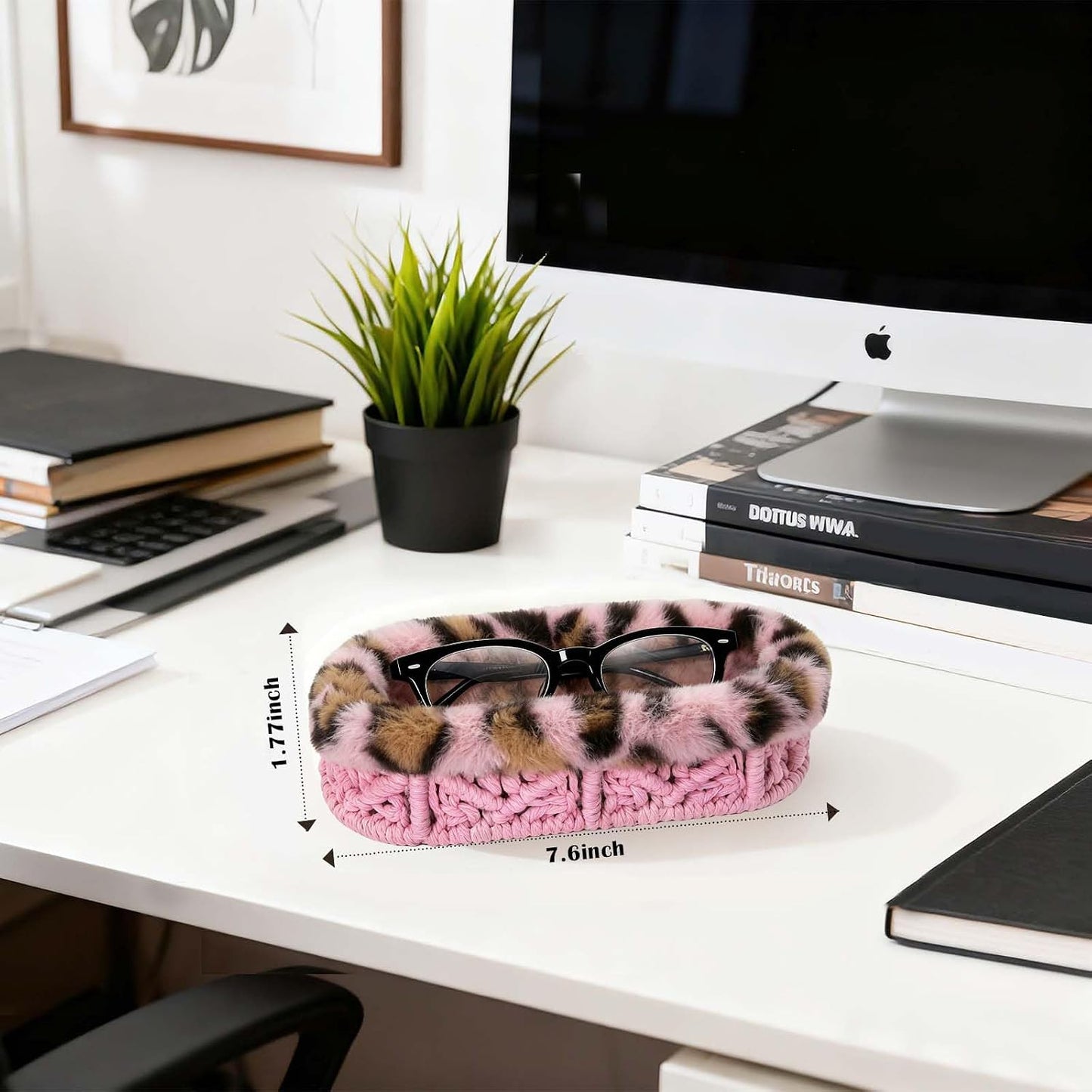 Plush Lined Eyeglass Holder Case for Nightstand | Anti-scratch Glasses Holder,Cotton Rope Eyeglass Stand Storage Organizer Tray for Office Desk