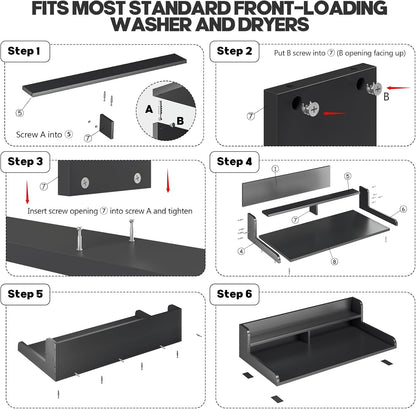 2-Tier Washer Dryer Countertop with 2.75" H Edge Rails, 54" W x 27.55" D Laundry Countertop for Folding Clothes, Washer and Dryer Topper with Non-Slip Pad (Dark Walnut)