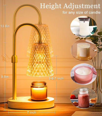 Candle Warmer Lamp Electric Timer - Candles Wax Warmers Glass Lamps for Jar Candles Burner No Flame Scented Melting Warming Lantern Adjustable Height Dimmable Light with 2 Bulb for Home Living Bedroom