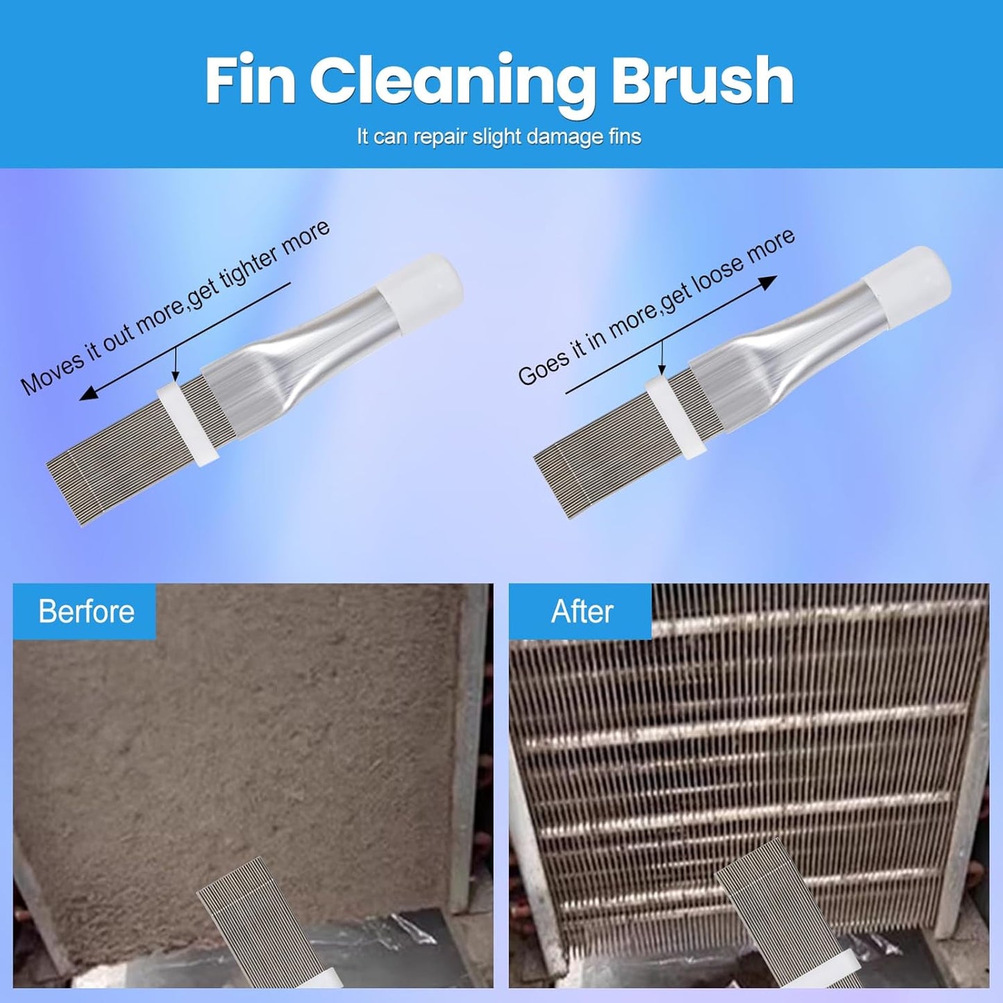 6 Pcs Air Conditioner Fin Comb Set, 3 Different AC Fin Comb Condenser Fin Straightener & 3 Brush AC Cleaner, Condenser Comb, Coil Comb, Evaporator Radiator Repair Cleaning Tool