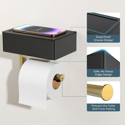 FORIOUS Toilet Paper Holder with Shelf, Wall-Mounted Modern Wipes Dispenser | Brushed Nickel | Toilet Paper Holder with Storage for Bathroom | Fits Wipes, Sanitary Napkin, Tampon | 8.0"x5.3" Large Shelf