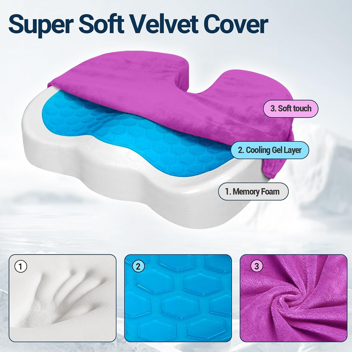 Season Guard Gel Memory Foam Seat Cushion for Tailbone Pain Relief, Black