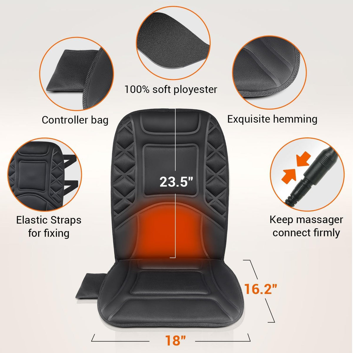 CARSHION 10 Vibrating Massage Nodes Back Massager Chair Pad for Pain Relief