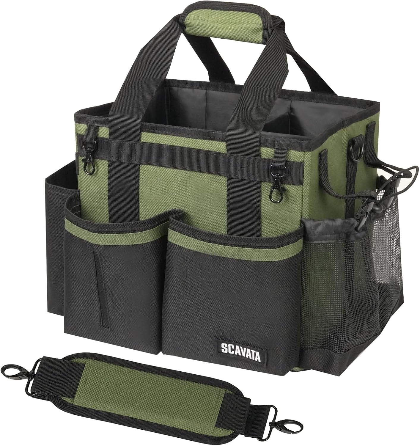 SCAVATA Compact Wearable Cleaning Caddy with Handle & Shoulder Straps | Small Cleaning Supplies Organizer, Under Sink & Car Cleaning Tools Storage Bag for Housekeepers Cleaners, Black