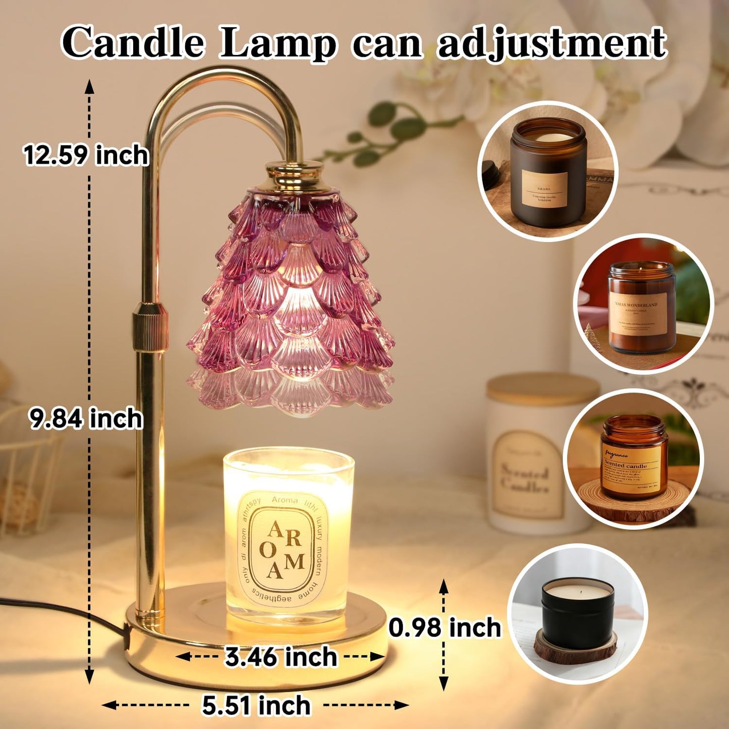 Fragrance Candle Warmer Lamp with 2 Bulbs Electric Candle Warmer with Timer & Dimmer for Home Decor
