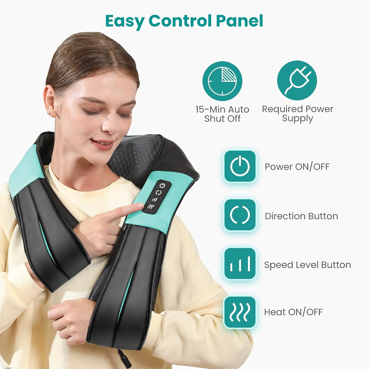 Nekteck Shiatsu Neck Massager with Heat for Pain Relief, NOT Cordless