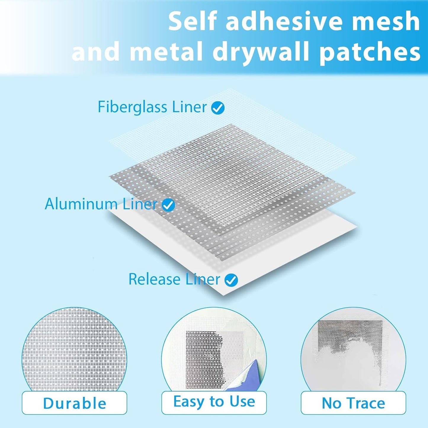 4-Pack 12x12 Inch Drywall Repair Patch Kit, Self-Adhesive Mesh with Aluminum Panels, Heavy-Duty Wall and Ceiling Hole Patch for Large Repairs