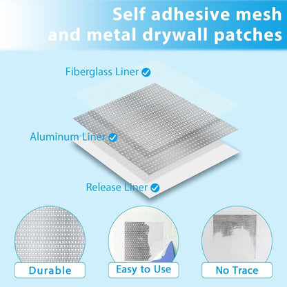 4-Pack 12x12 Inch Drywall Repair Patch Kit, Self-Adhesive Mesh with Aluminum Panels, Heavy-Duty Wall and Ceiling Hole Patch for Large Repairs
