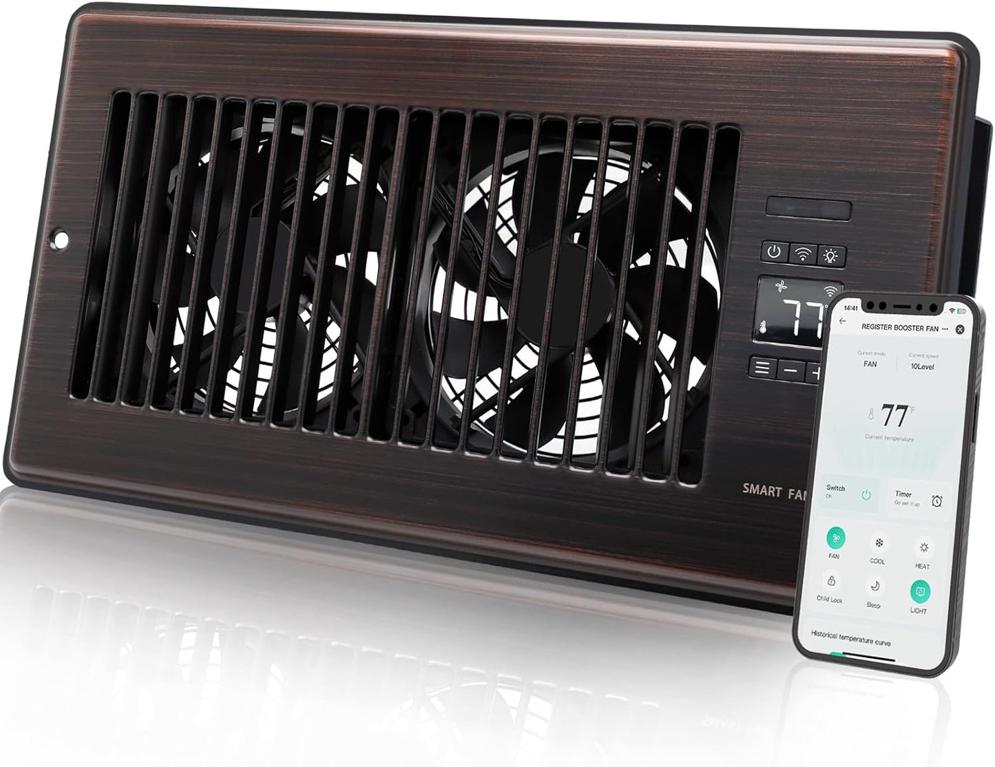 Howeall Super Quiet Register Booster Fan for 4" x 10" Register Holes, Smart Register Vent with Dual Intelligent Thermostat and WIFI App Control, Heating Cooling AC Vent Fan (White)