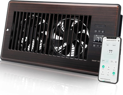 Howeall 4" x 10" Super Quiet Register Booster Fan - Upgrade Smart Register Vent with Ionizer and Dual Intelligent Thermostat Control - Heating Cooling Vent Fan Booster - Charleston Design (ORB)