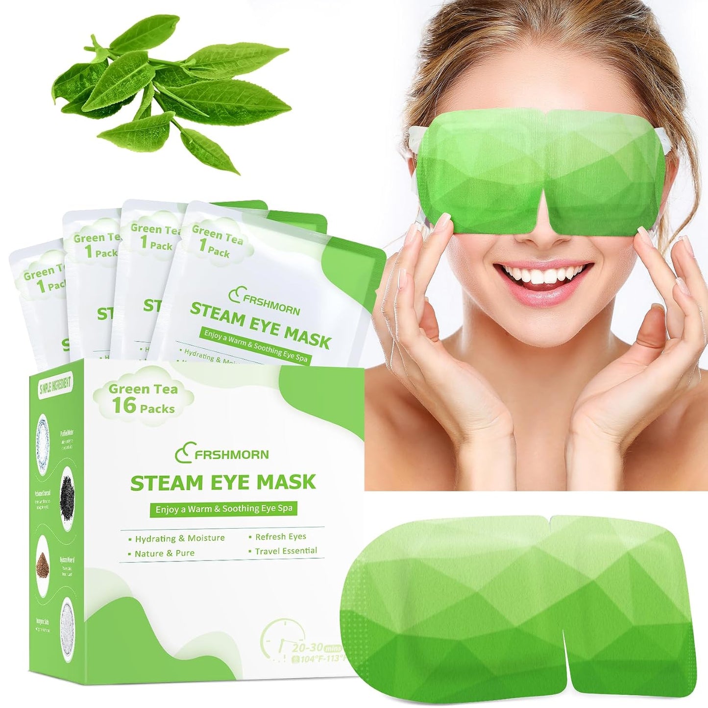 16Packs Steam Eye Mask, Heated Eye Mask for Sleeping, Warm Compress for Eyes, Self Heating Disposal Steam Mask for Home Sleep, Office, Spa, Travel Essentials Mothers Day Gifts (Unscented)
