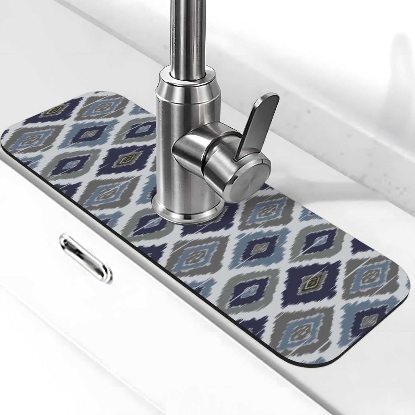 Aquamarine Blue Mexican Tiles Faucet Splash Guard Mat for Kitchen Sink 15x5.5" - Colors B