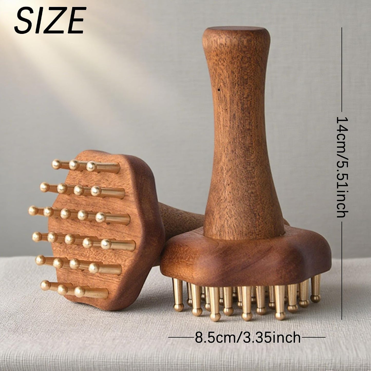 24-Teeth Copper Copper Head Massage Comb for Body and Scalp, Brass Body Massage Brush Rosewood Handle Body Massage for Abdomen Legs Back – Portable Chinese SPA GuaSha Tool