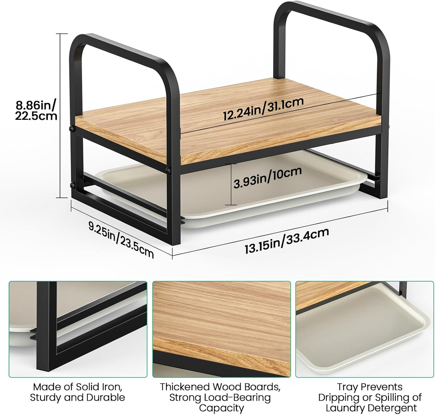 Laundry Detergent Holder Stand, Liquid Detergent Dispenser Shelf Organizer with Cleanable Drip Tray, Liquid Holder Stand Catcher for Laundry Room Organization and Storage (Flat-BlackWhite)