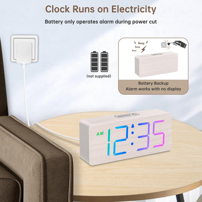 DreamSky Wooden Digital Alarm Clock for Bedroom with Large Numbers
