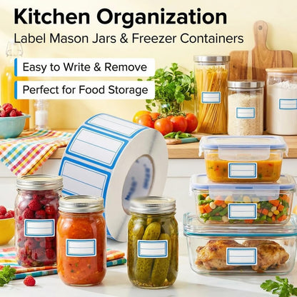 500Pcs Blue Freezer Labels, Waterproof Write-On Stickers | 500Pcs labels; removable writable adhesive for jars, containers, meal prep, pantry storage, and freezer use.