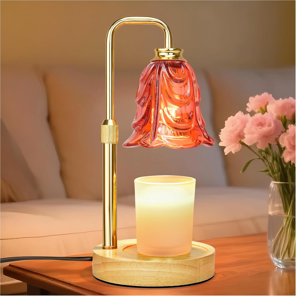 XJZJY Pink Flower Candle Warmer Lamp with Timer, Birthday Gifts for Women