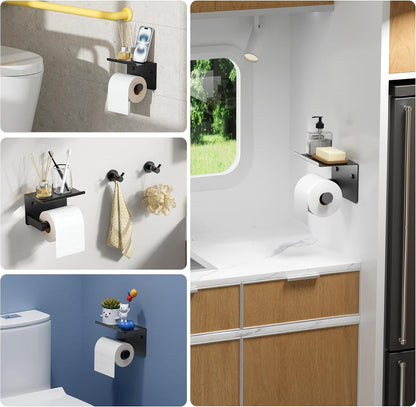 FORIOUS Toilet Paper Holder with Shelf, Adhesive or Screw, Commercial | Brushed Nickel | Wall Mount Bathroom Tissue Holder | SUS304 Stainless Steel Rustproof | Bathroom Tissue Roll Holder