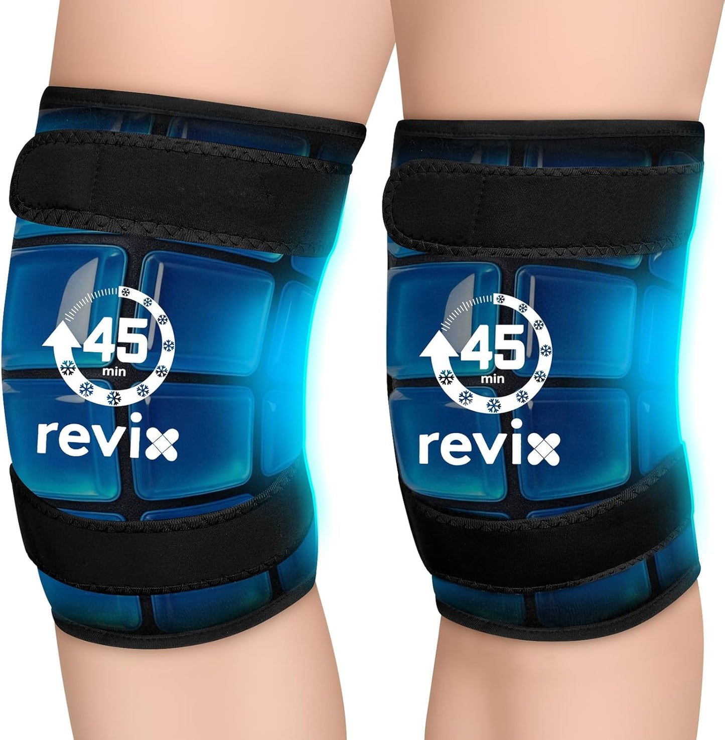 REVIX Knee Ice Pack Wrap for Meniscus Tear, ACL, 45-Min Cold | Long-lasting Cold Gel Wrap for Knee Replacement Recovery, Reusable for Elbow, Calf & Leg, 12"×9.5"