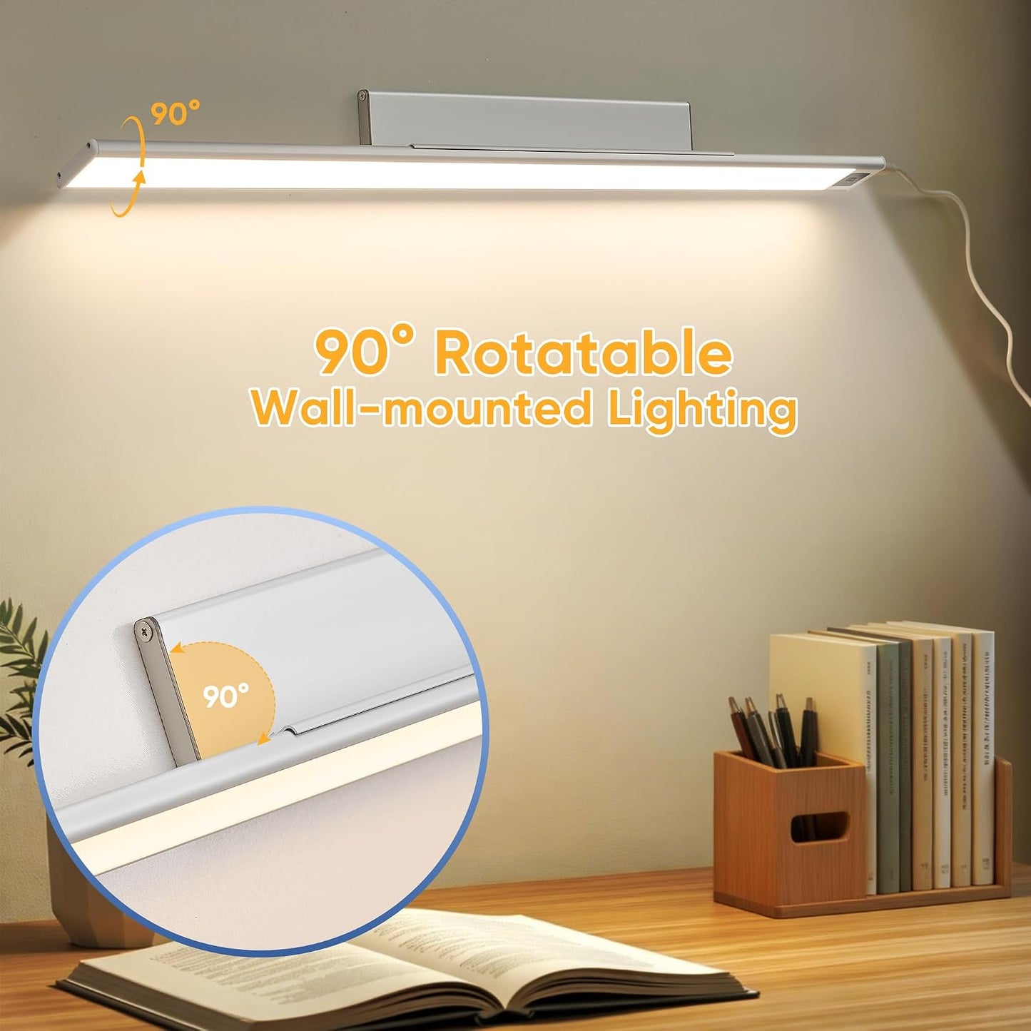 HEYAN 16inch Under Cabinet Lighting, Wall-Mounted Study Lights | 3 Color Temps&Dimmable Hand Sweep Sensor, 90° Rotatable ,Non-Rechargeable, Magnetic Under Closet Lights for Reading,Work