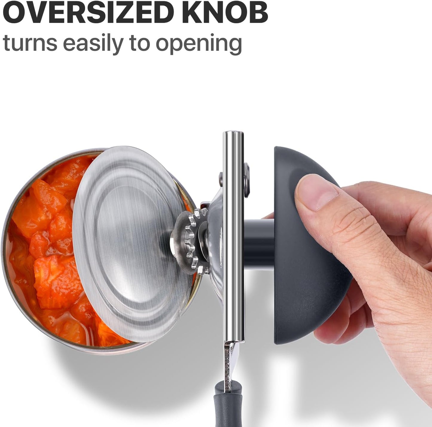 UHIYEE Heavy Duty Hand Can Opener with Comfortable Grip for Seniors, Black | Manual Can Opener, Hardened Steel Blade, Rubber-Coated Handle, Oversize Knob, Built-in Magnet & Bottle Opener