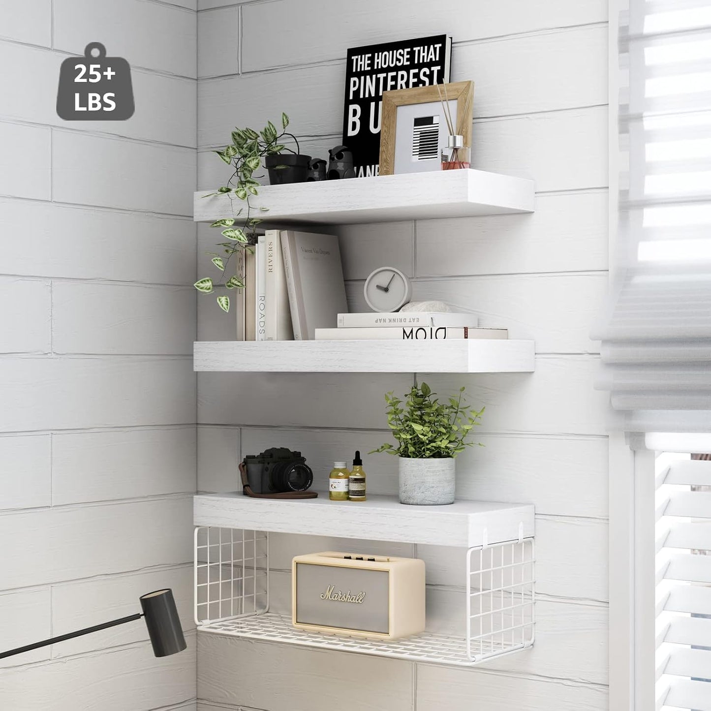 QEEIG Bathroom Shelves Over Toilet - Wall Mounted Floating Shelves Toilet Paper Storage Small Farmhouse Decor Shelf 16 inch Set of 3, Rustic Brown (019-BN3)