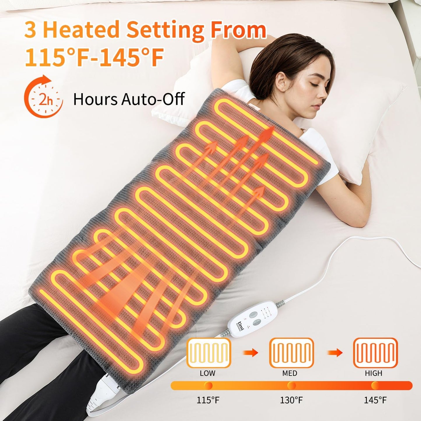 Heating Pad for Back - Weighted Heated Pad for Neck, Shoulder, Cramps and Knee, 3 Massage Modes & 3 Heat Levels, Auto Shut Off, Warm Gifts for Adult, 12"x24"