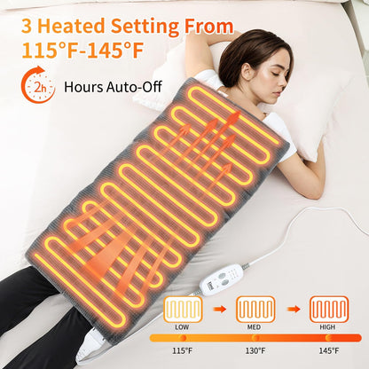 Heating Pad for Back - Weighted Heated Pad for Neck, Shoulder, Cramps and Knee, 3 Massage Modes & 3 Heat Levels, Auto Shut Off, Warm Gifts for Adult, 12"x24"