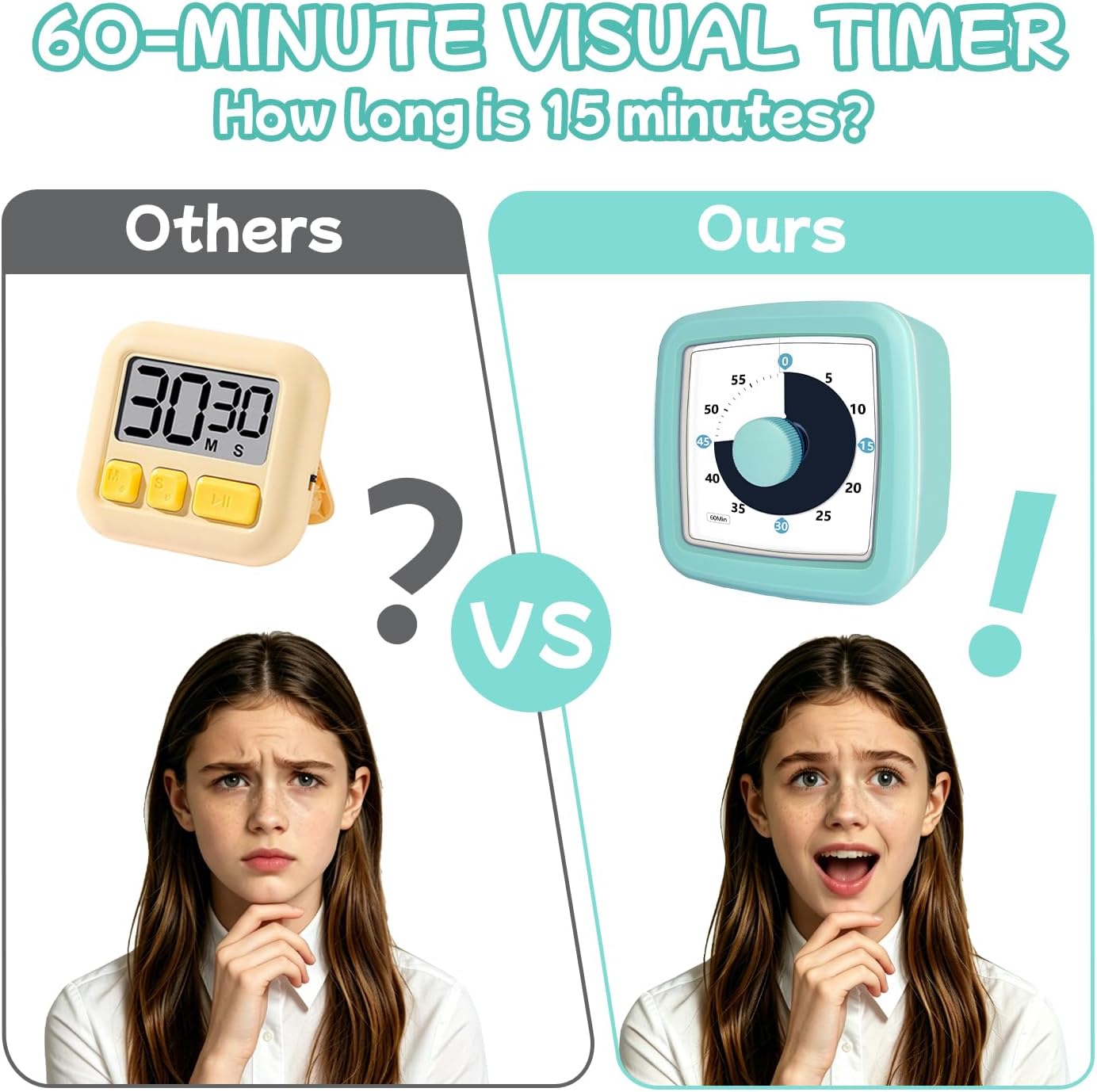 Visual Timer 60 Minute Timer Silent Countdown Clock – No Ticking, Gentle Ring with Mute Option, Timers for Kids Homework Classroom Management Kitchen Pasta, Adult Pomodoro & Deep Work, Purple