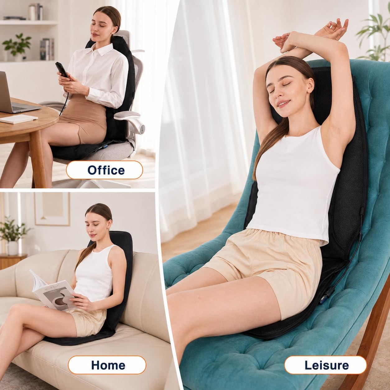 Vibration Massage Seat Cushion with Heat, Back Massager for Chair with 8 Vibration Motors, Heated Massage Cushion for Office Chair, Recliner & Sofa, Full Back & Seat Comfort, Idea Gift for Dad