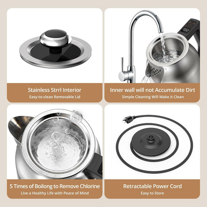 Electric Kettle with Temperature Control, 1.7L 1500W Stainless Steel Tea Kettle, 13 Preset Temperatures, LED Display, Keep Warm 2 Hours, Strix Thermostat, BPA Free Hot Water Boiler for Tea & Coffee