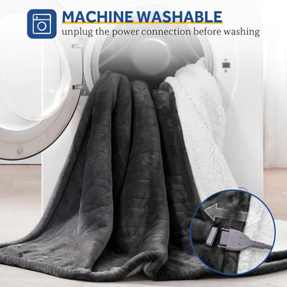 Sealy Electric Throw Blanket Heated Flannel & Sherpa Auto Shutoff 50"x60"