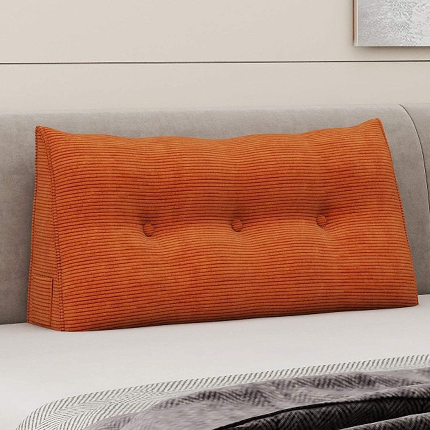 Headboard Wedge Pillows for Sitting Up in Bed Rest Adult，Triangular Upholstered Stuffed Reading Pillow for Sofa Couch Back Cushions Lumbar Body Support Dorm Bedroom（King，Corduroy Gray）