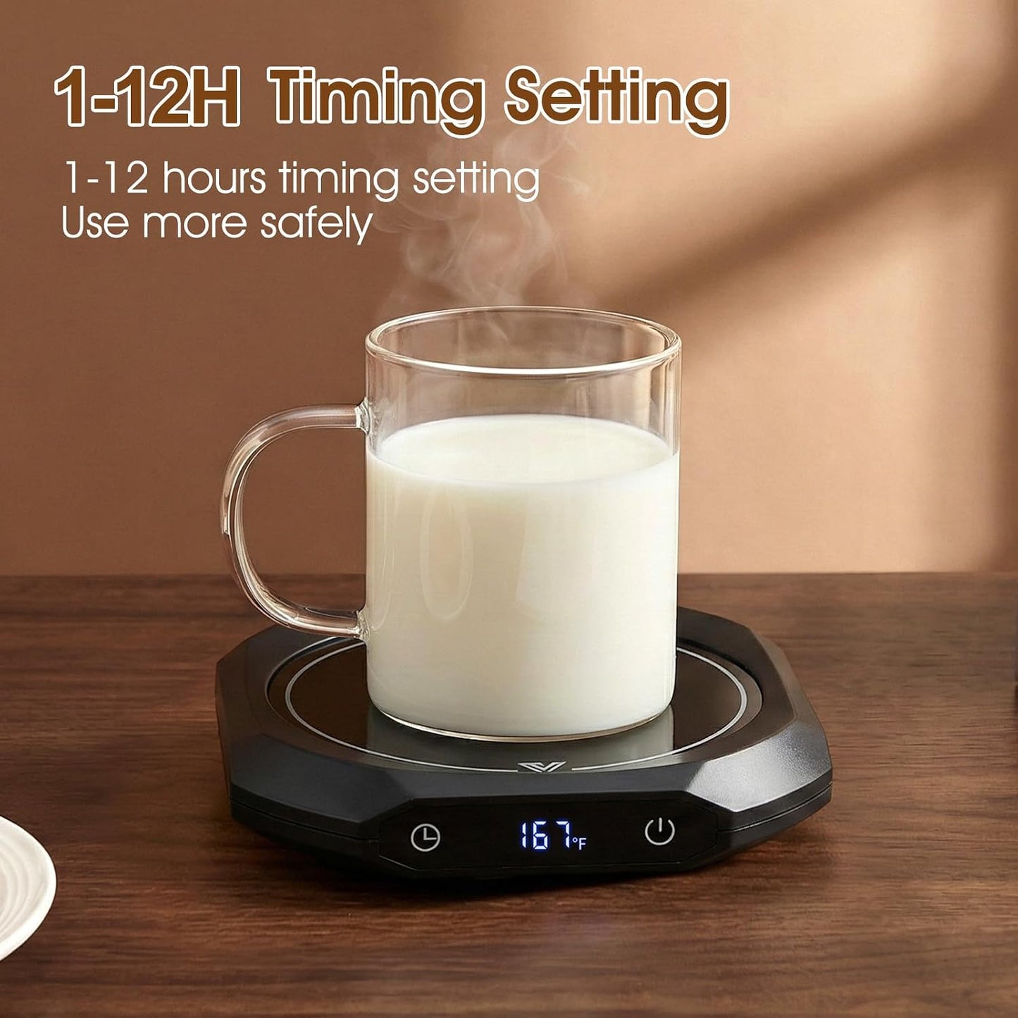 Coffee Mug Warmer with Timer for Desk, Auto Shut Off, Pink | 40W Fast Warmer & 3 Temp; Smart 1-12H Timer & Auto Shut-Off; Compact Pink Hot Plate for Desk; Ideal Gift for Mom & Wife