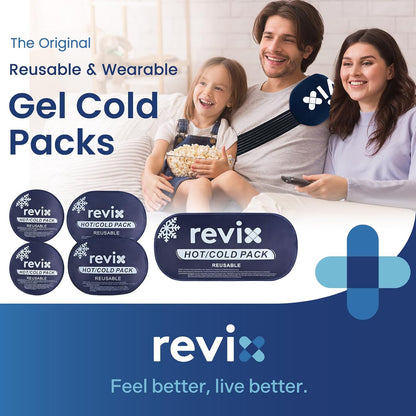 REVIX Ice Packs for Injuries, 5 Pack Hot & Cold Gel for Knee & Back | Adjustable Strap, Flexible Cooling Wrap for Shoulder, Neck & Arm, for Surgery Recovery, Muscle Relaxation