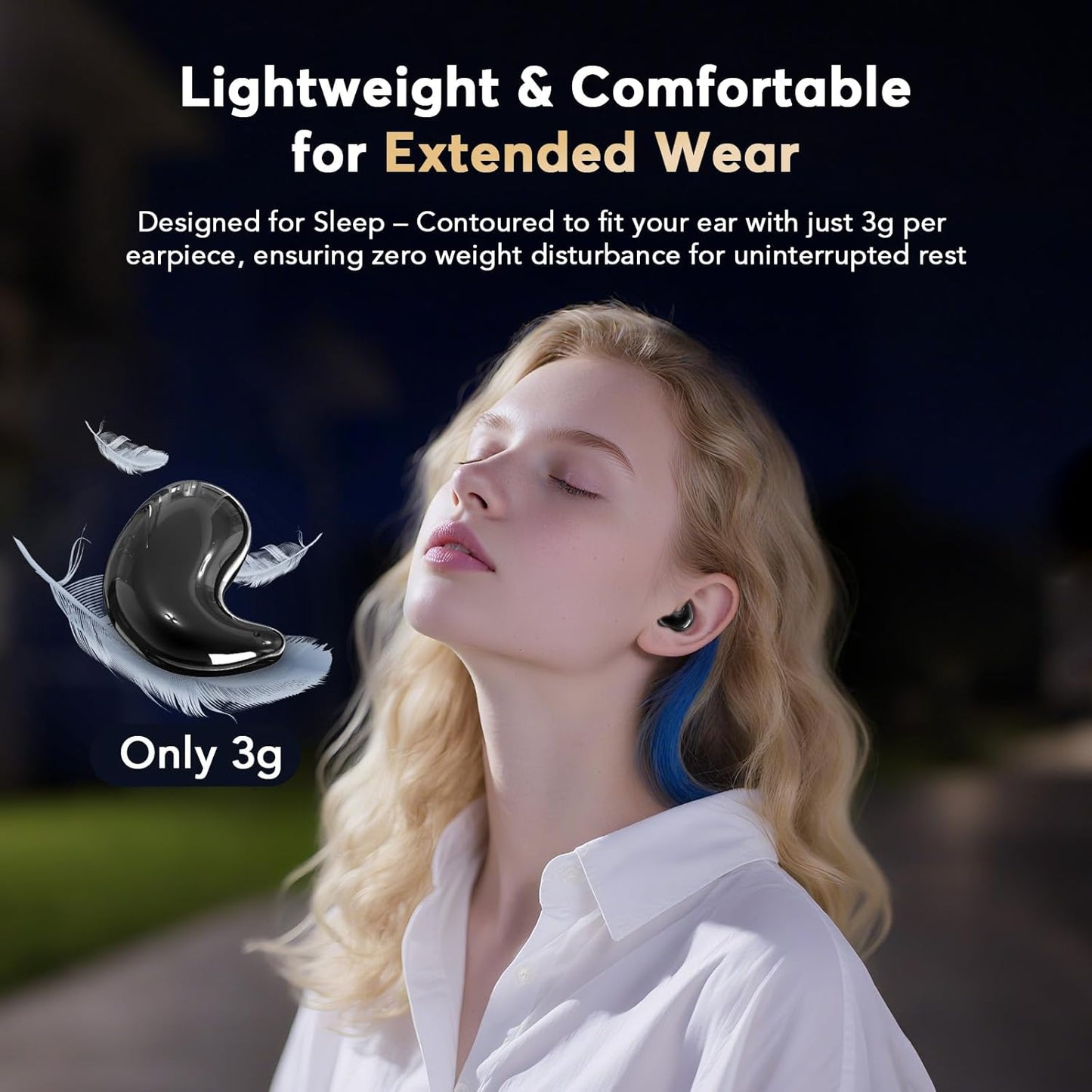 Sleep Earbuds for Side Sleepers, Invisible Flat Bluetooth Sleeping Earbuds, Zero Pressure White Noise Sleep Headphones, No Lights or Alerts, Tiny Hidden Earbuds for All Night Undisturbed Sleep