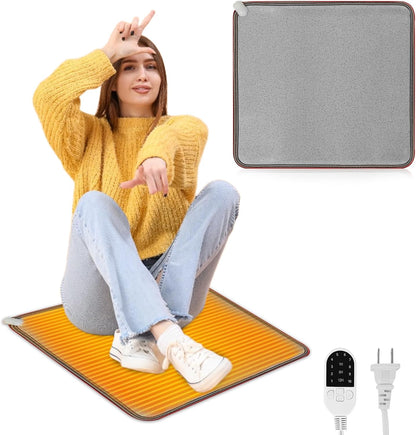 QOUBAI PVC 110V Heated Floor Mat Heater for Foot Warmer Under Desk 22 x 20 Inch Electric Heating Pad Energy Saving Carpet Pad Indoor Floor Heated Rug for Home Office Bathroom House Gray
