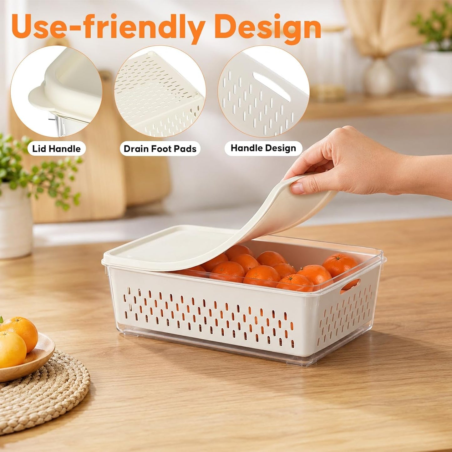 Fruit Storage Containers for Fridge, 4 Pack Plastic Food Storage Container | Fruit Containers Set with Removable Colander, Produce Saver Keep Berry Fruits Vegetables Meet Fresh Longer, Dishwasher Safe