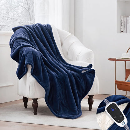 Sealy Electric Throw Blanket Heated Flannel & Sherpa Auto Shutoff 50"x60"