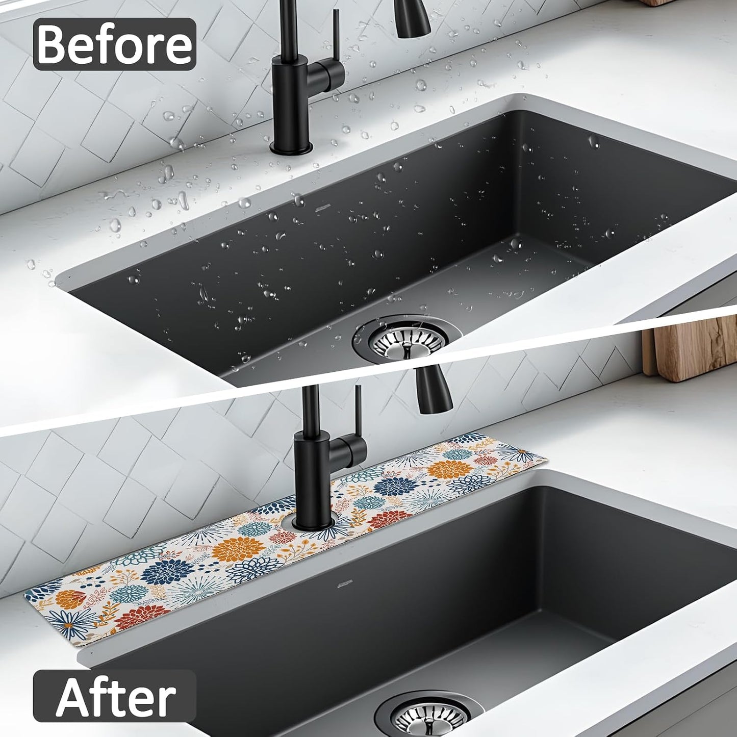 24" X 5.5" Kitchen Sink Splash Guard Faucet Mat Mandala Super Absorbent Fast Drying Faucet Guard & Draining Mat Sink Splash Guard Behind Faucet for Kitchen, Bathroom