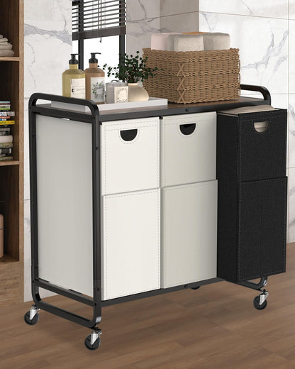 Laundry Sorter 3 Section,Laundry Basket with Wheels,3×15.8 Gal (60L) | Laundry Room Organization with Wooden Desktop Shelf,Pull-Out and Removable 900D Oxford Fabric Laundry Bags for Laundry Room