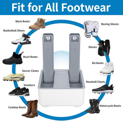 Boot Dryer and Deodorizer for Work Boots, Sneakers and Gloves, Portable Shoe Dryer with Retractable Hoses, Timer, and Heat Control