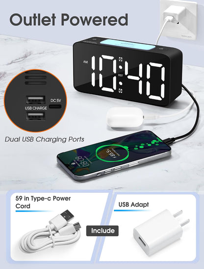 Cadmos 110dB Extra Loud Alarm Clock for Heavy Sleepers Adults, Digital Clock with 7 Color Night Light, RGB Display, Dual USB Charger, Small Clocks for Bedrooms, Kids, Teens (White+RGB)