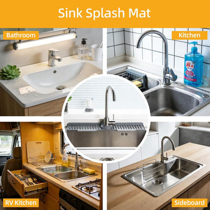 24" Silicone Sink Mat for Kitchen(Released in 2026), Beige | 8° Slope for Quick Self-draining, Sink Splash Guard Behind the Faucet, Narrow Water Splash Guard, for Kitchen&Bathroom Area