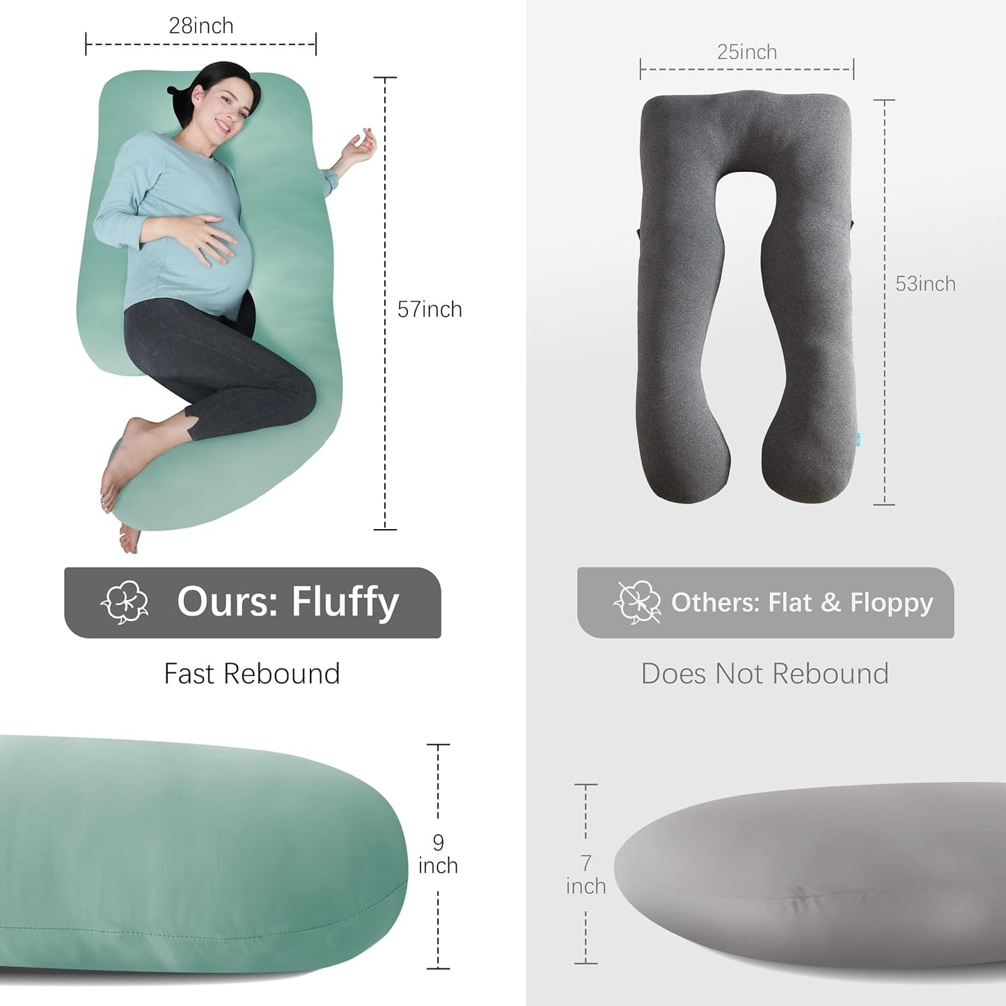 MOON PARK Pregnancy Pillows for Sleeping - 57 Inch U Shaped Full Body Maternity Pillow with Removable Cover - Support for Back, Legs, Belly, Hips - Pregnancy Pillow for Women - Grey
